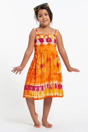 Kids Tie Dye Smock Dress in Orange