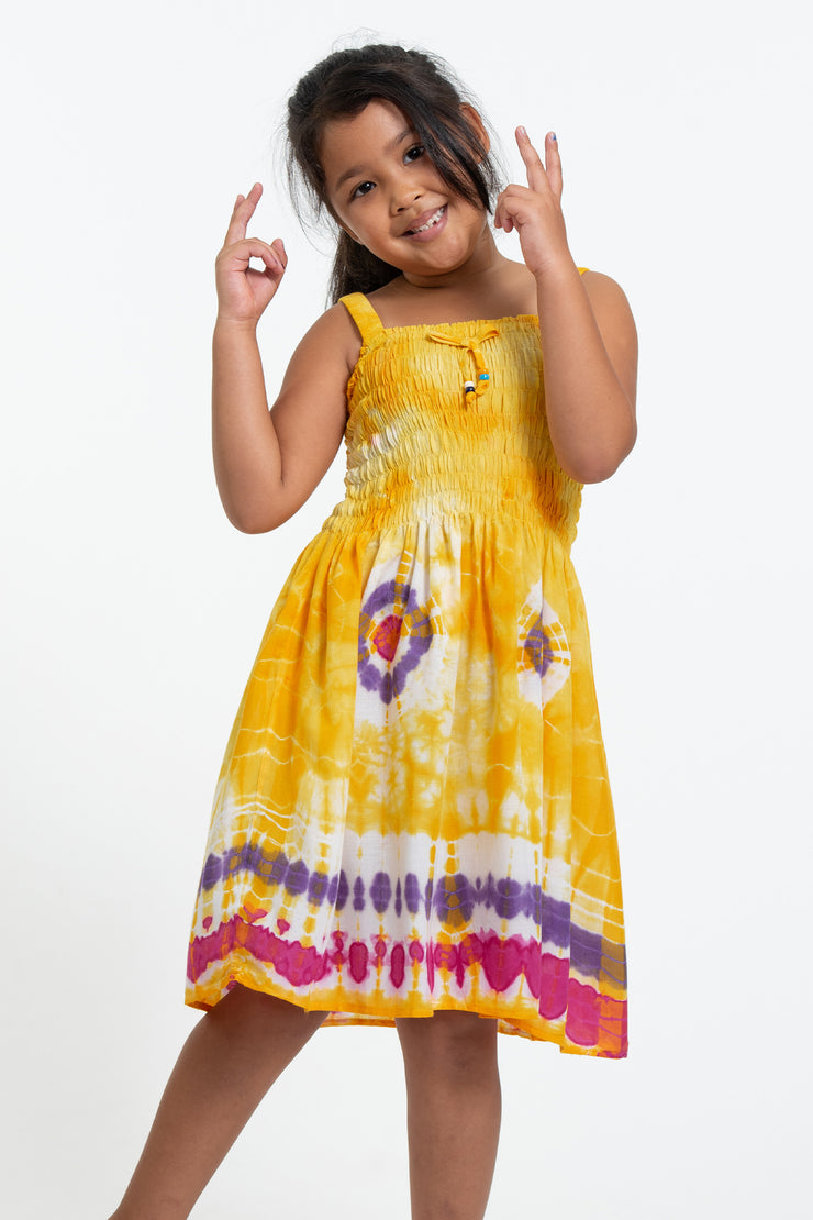 Sure Design Kids Tie Dye Smock Dress in Yellow Sure Design Kids Tie Dye Smock Dress in Yellow