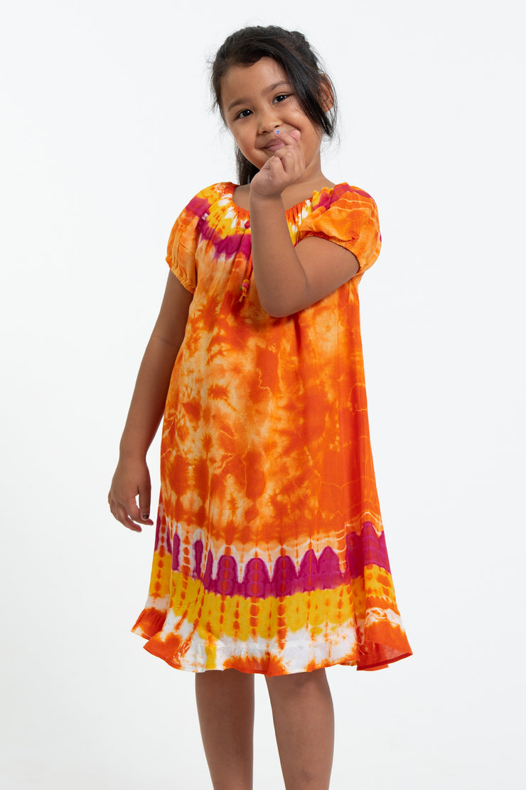 Kids Tie Dye Dress in  Orange