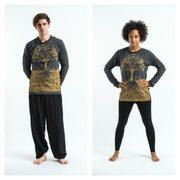 Unisex Tree of Life Long Sleeve T-Shirt in Gold on Black