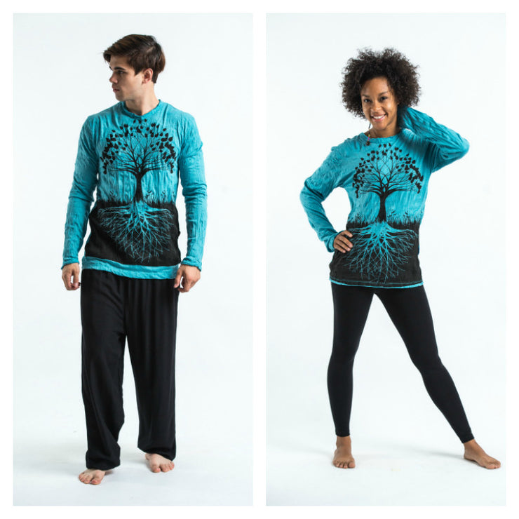Unisex Tree of Life Long Sleeve T-Shirt in Turquoise