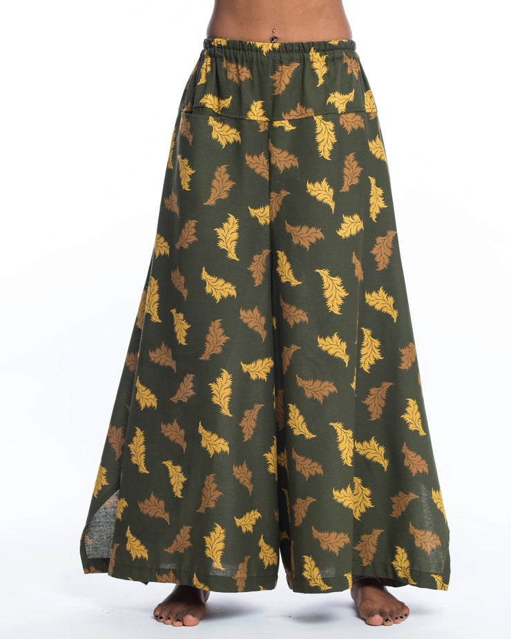 Leaves Womens Cotton Palazzo Pants in Green