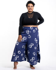 Plus Size Circles Womens Cotton Palazzo Pants in Navy