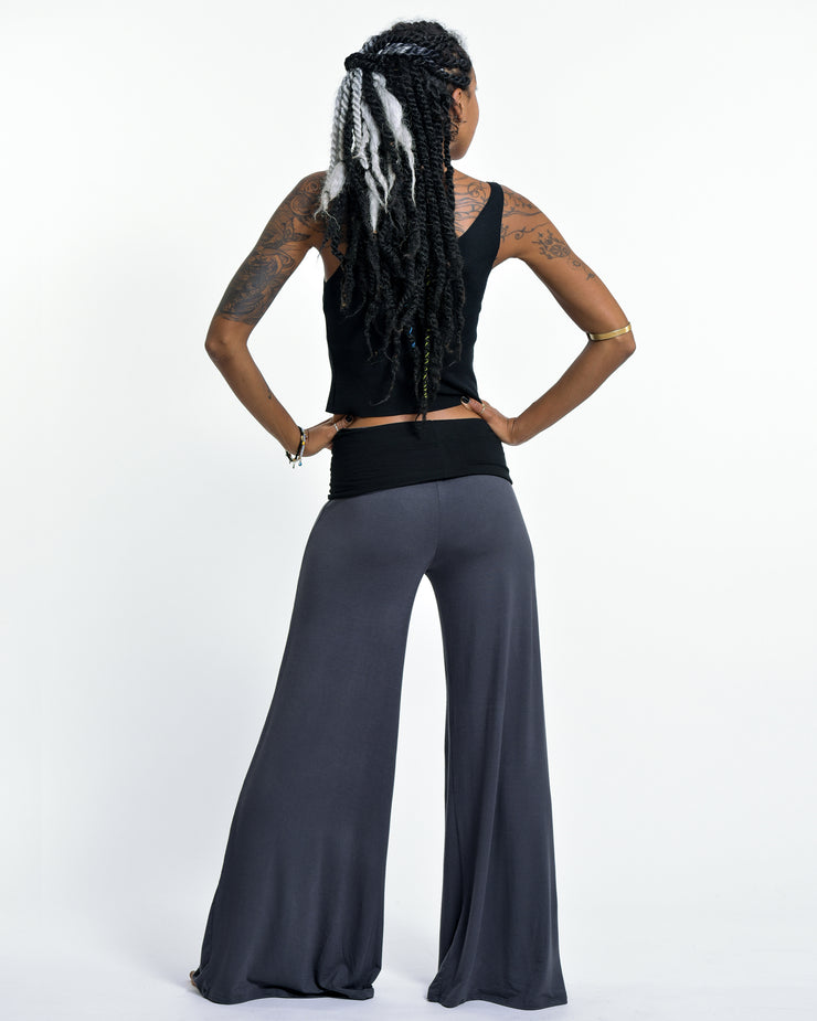 Solid Color Spandex Wide Leg Palazzo Pants in Gray