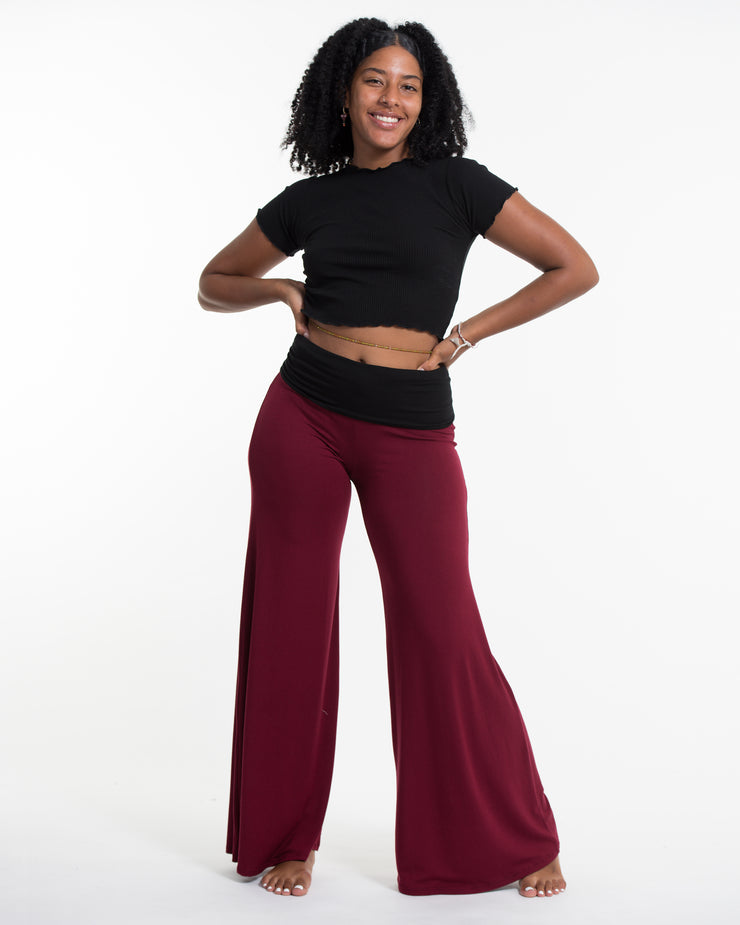 Solid Color Spandex Wide Leg Palazzo Pants in Red