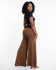 Solid Color Spandex Wide Leg Palazzo Pants in Brown