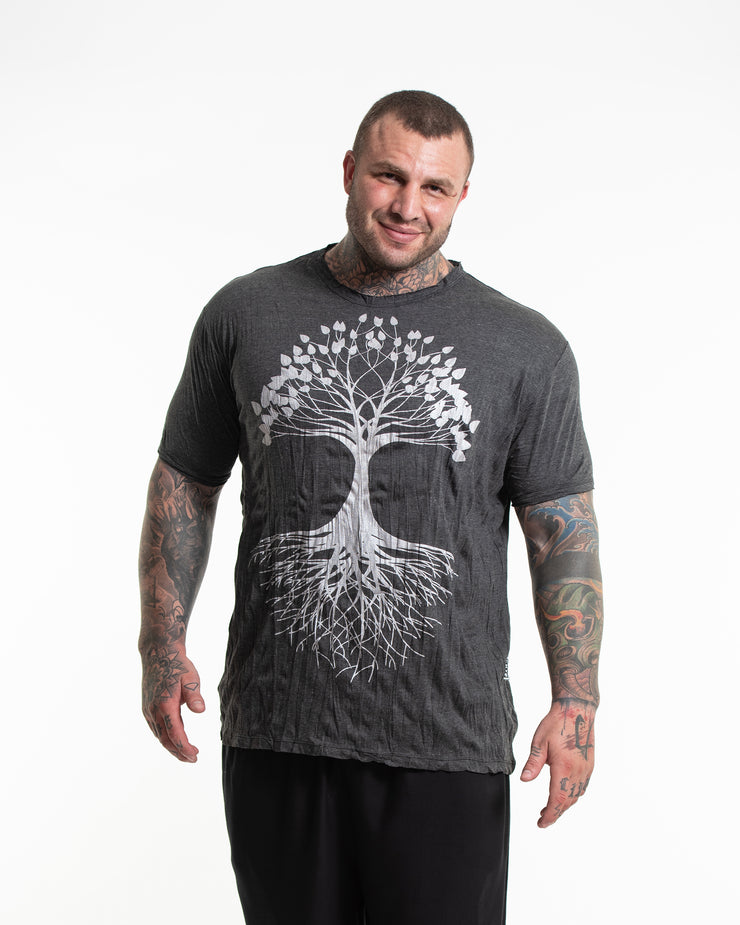 Plus Size Mens Tree of Life T-Shirt in Silver on Black