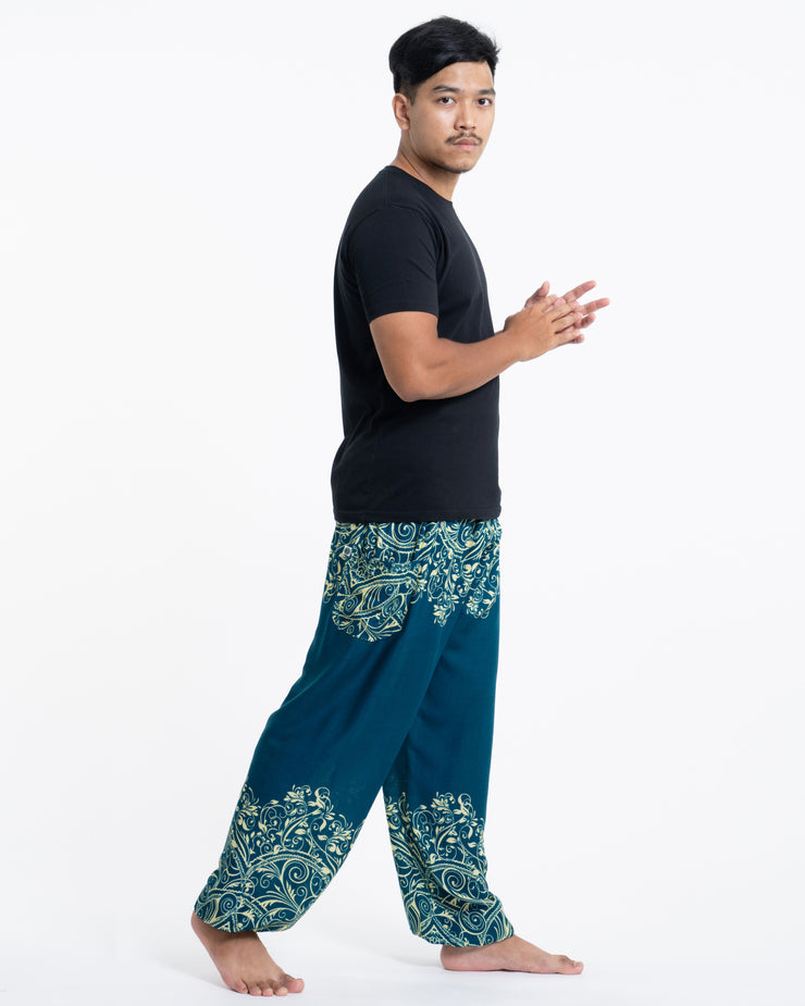 Unisex Vines Harem Pants in Turquoise