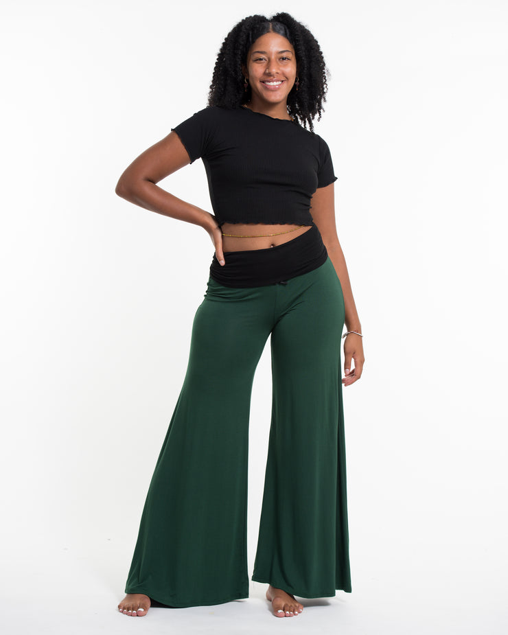 Solid Color Spandex Wide Leg Palazzo Pants in Green