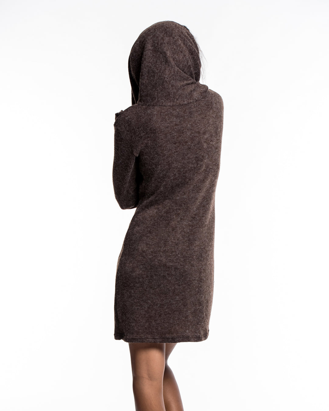 Sure Design Shawl Hoodie Combo Sweater Dress in Brown