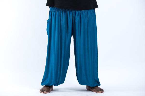 Plus Size Unisex Solid Color Harem Pants in Aqua Blue
