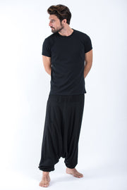 Unisex Solid Color Drop Crotch Drop Crotch Jumpsuit Harem Pants in Black