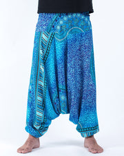 Unisex Tribal Chakras Drop Crotch Drop Crotch Jumpsuit Harem Pants in Blue