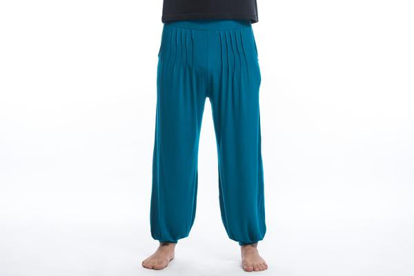 Unisex Solid Color Tie Dye Cotton Harem Pants in Blue