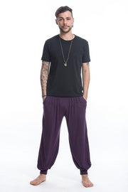 Unisex Solid Color Cotton Harem Pants in Purple