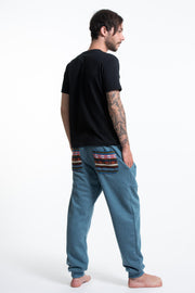 Unisex Terry Pants with Aztec Pockets in Blue