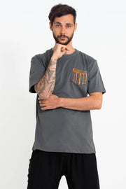 Unisex Cotton T-Shirt with Tribal Pocket in Gray