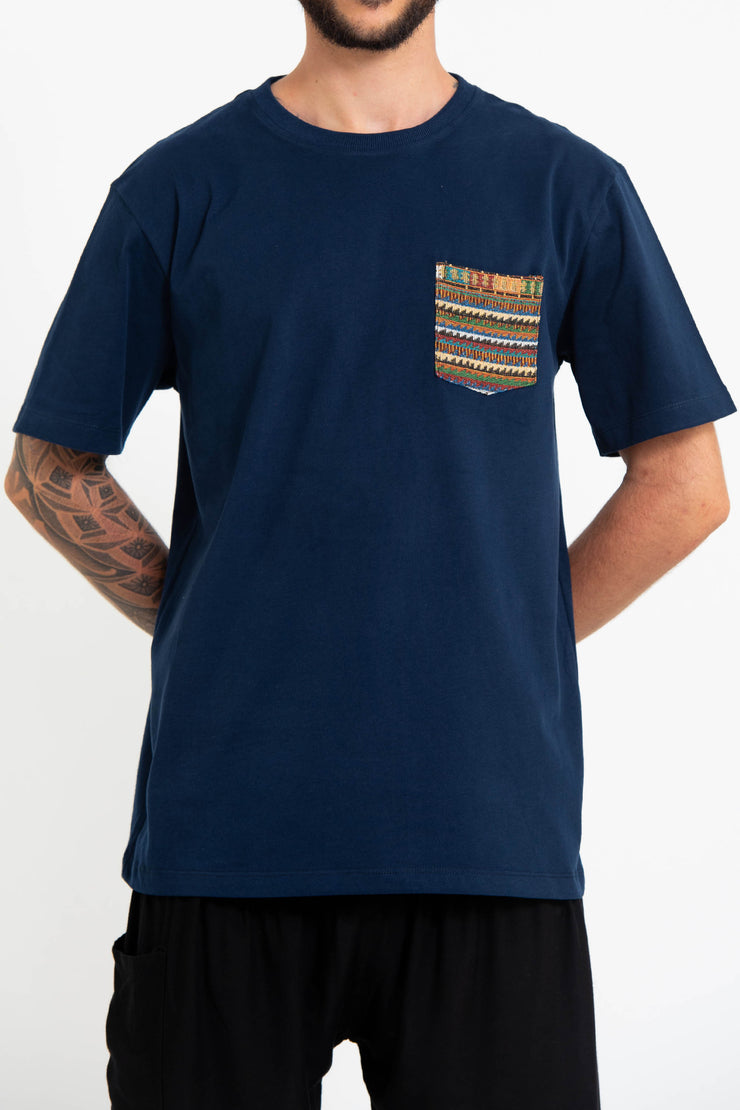 Unisex Cotton T-Shirt with Tribal Pocket in Navy