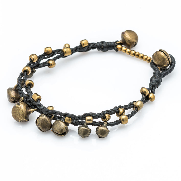 Brass Beads Bracelet with Brass Bells in Black