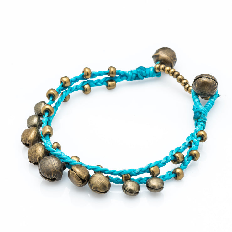 Brass Beads Bracelet with Brass Bells in Turquoise