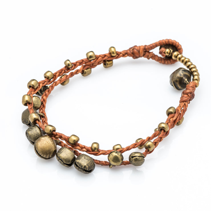 Brass Beads Bracelet with Brass Bells in Copper