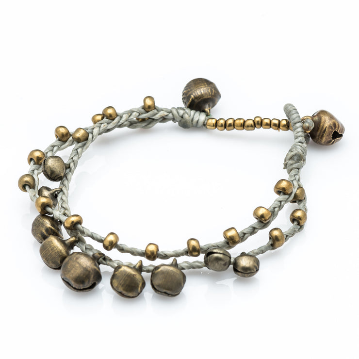 Brass Beads Bracelet with Brass Bells in Gray