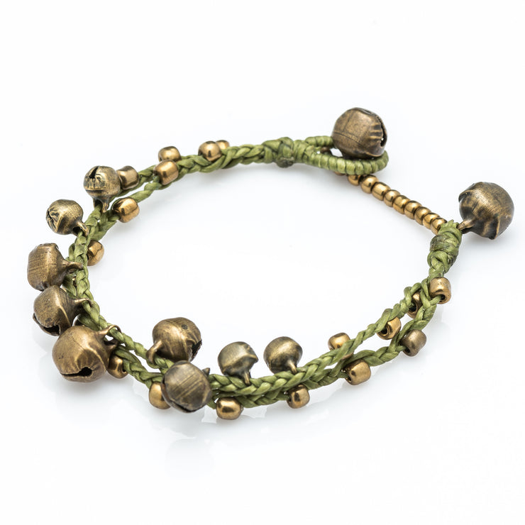 Brass Beads Bracelet with Brass Bells in Lime