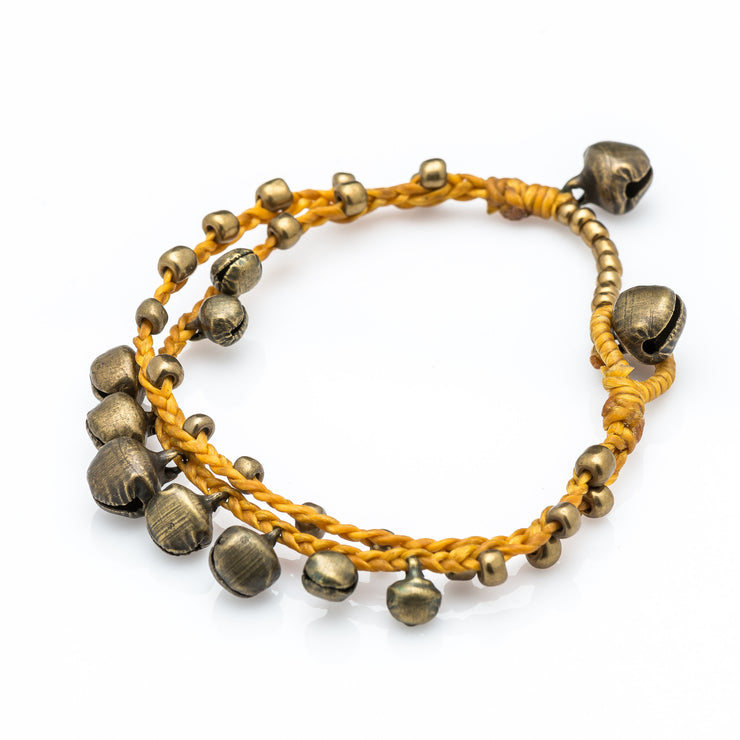 Brass Beads Bracelet with Brass Bells in Gold