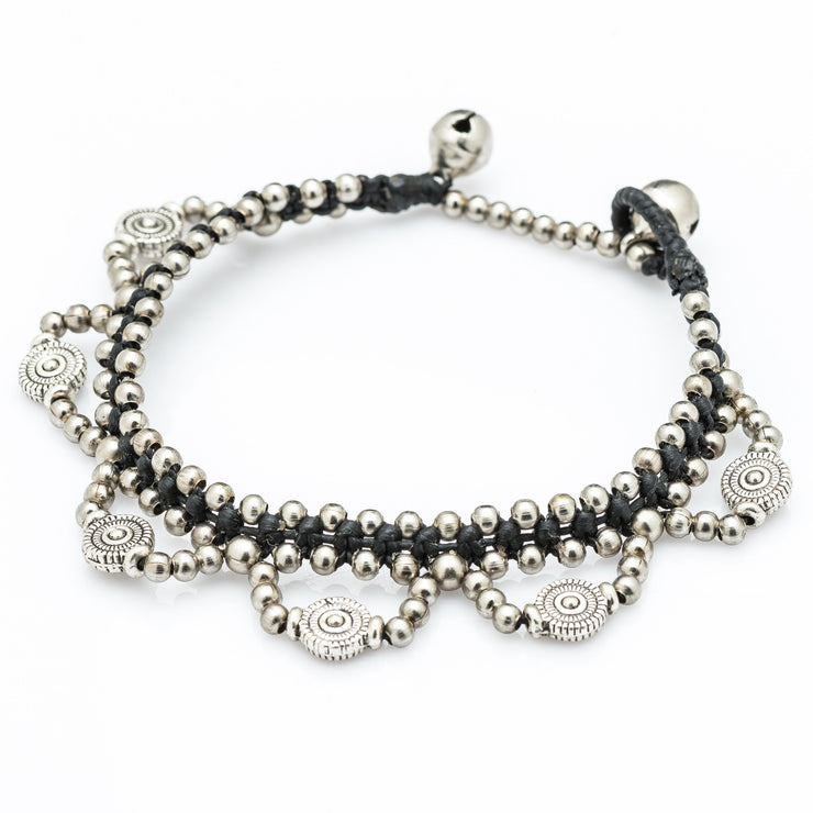 Silver Beads Bracelet with Dangling Swirls Charms