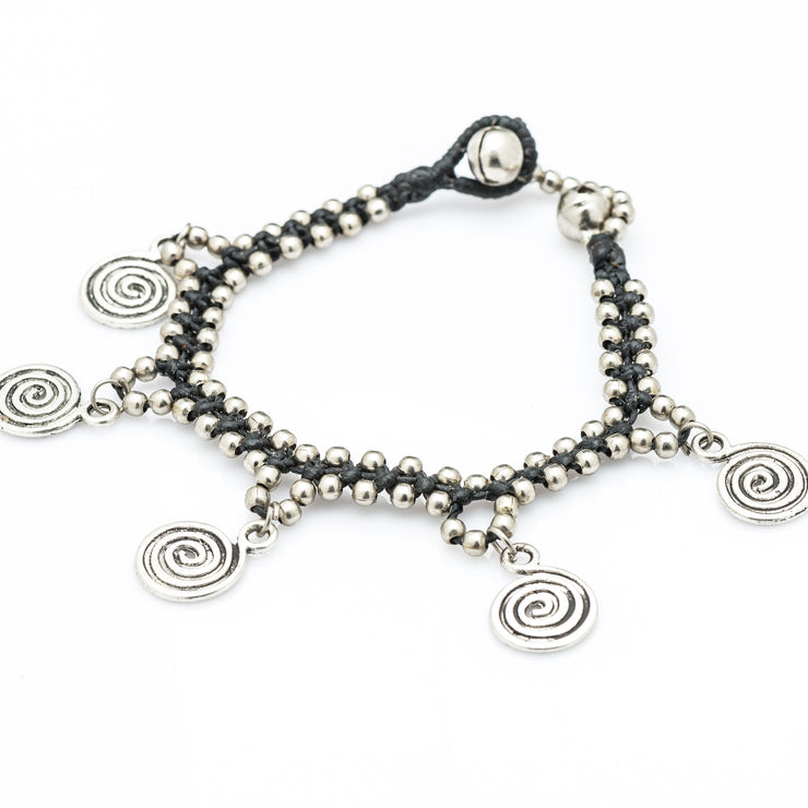 Silver Beads Bracelet with Dangling Spiral Charms