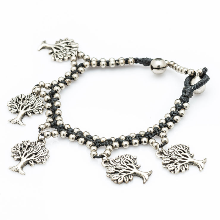 Silver Beads Bracelet with Dangling Tree of Life Charms