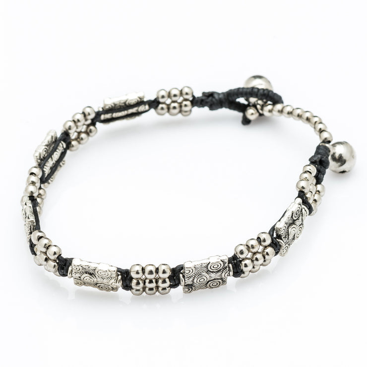 Silver Beads Bracelet with Tribal Plate Charms