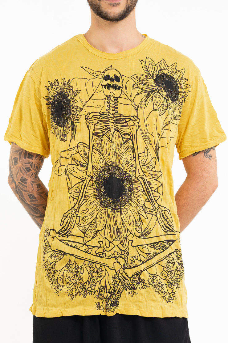 Mens Sunflower Skull T-Shirt in Yellow