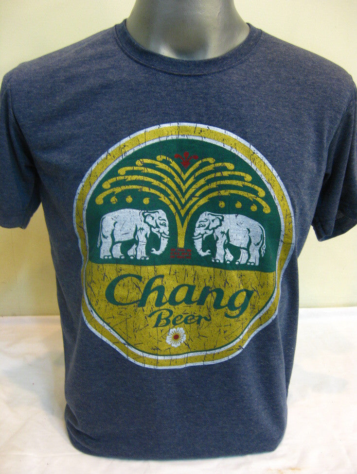 Vintage Style Chang Beer T-Shirt in Denim Blue