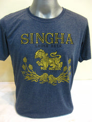 Vintage Style Singha Beer T-Shirt in Denim Blue