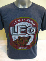 Vintage Style Leo Beer T-Shirt in Denim Blue