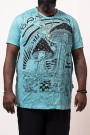 Plus Size Mens Magic Mushroom T-Shirt in Turquoise