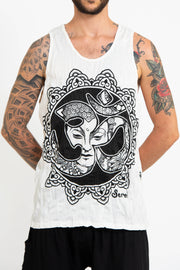 Mens Om Buddha Face Tank Top in White