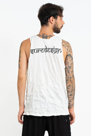 Mens Om Buddha Face Tank Top in White