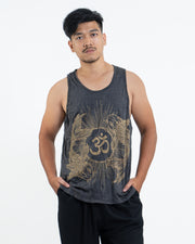 Mens Om and Koi Fish Tank Top in Gold on Black