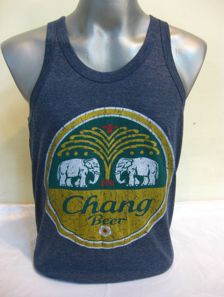 Vintage Style Chang Beer Tank Top in Denim Blue