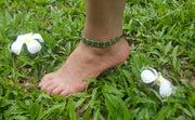 Triple Strands Brass and Color Beads Anklets in Green