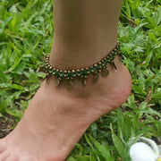 Brass Beads Anklet with Brass Coins in Green