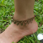 Brass Beads Anklet with Brass Coins in Brown