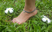 Silver Beads Anklet with Elephant Charm in Blue