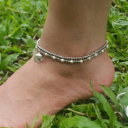 Silver Beads Anklet with Elephant Charm in White