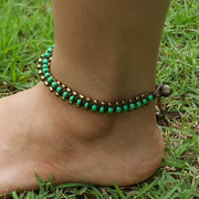 Triple Brass Beads Anklet with Green Beads