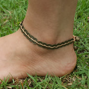 Brass Coin Waxed String Anklet in Beige