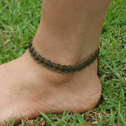 Brass Coin Waxed String Anklet in Black
