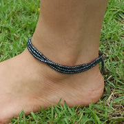Tripple Strand Metallic Beads Anklet in Black
